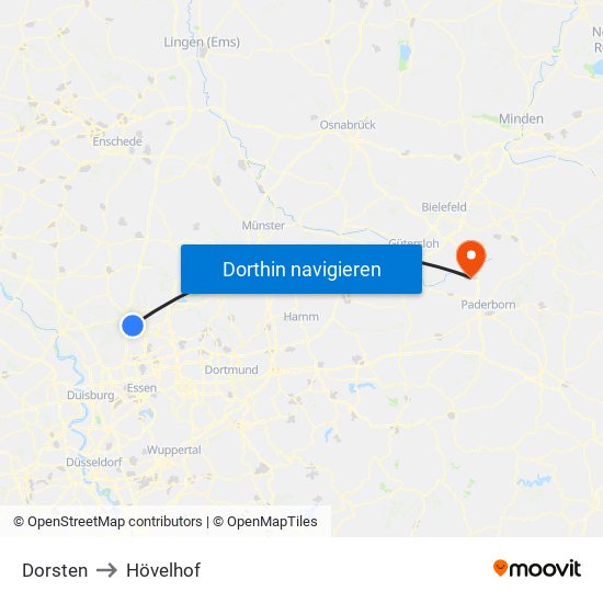 Dorsten to Hövelhof map