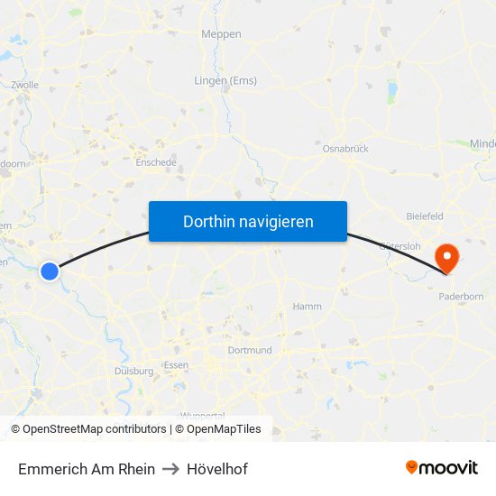 Emmerich Am Rhein to Hövelhof map