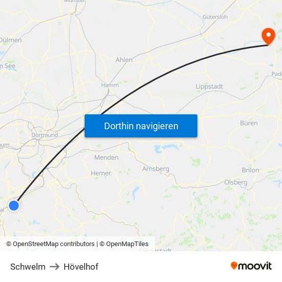 Schwelm to Hövelhof map