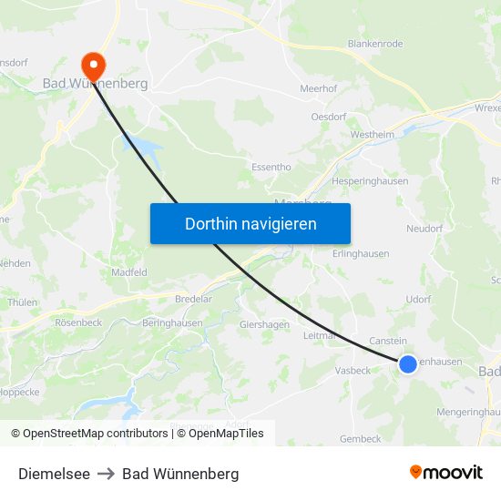 Diemelsee to Bad Wünnenberg map