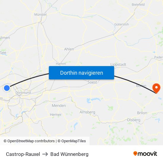 Castrop-Rauxel to Bad Wünnenberg map