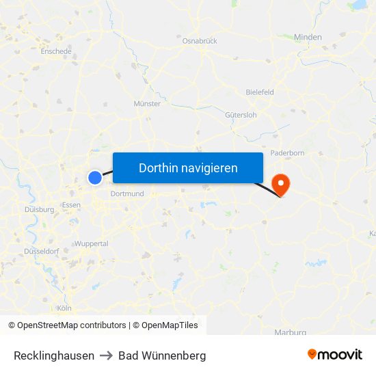 Recklinghausen to Bad Wünnenberg map