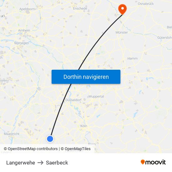 Langerwehe to Saerbeck map