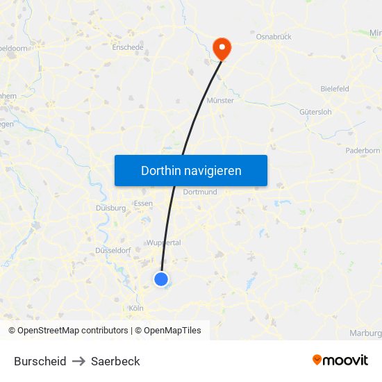 Burscheid to Saerbeck map