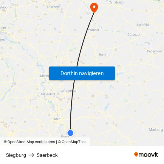 Siegburg to Saerbeck map