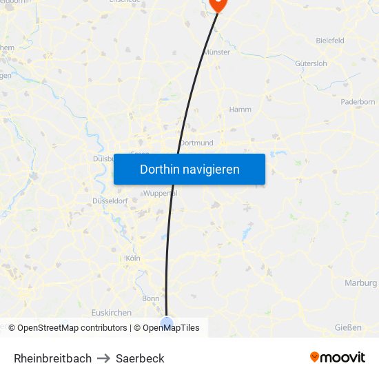 Rheinbreitbach to Saerbeck map