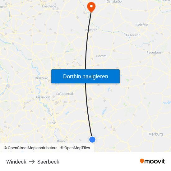 Windeck to Saerbeck map