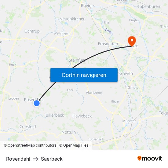 Rosendahl to Saerbeck map