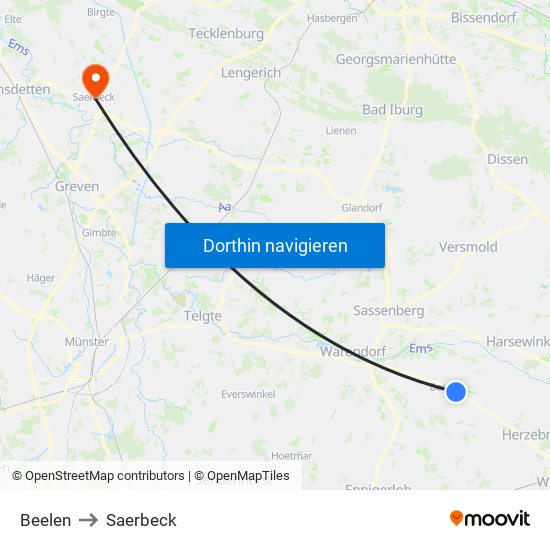 Beelen to Saerbeck map