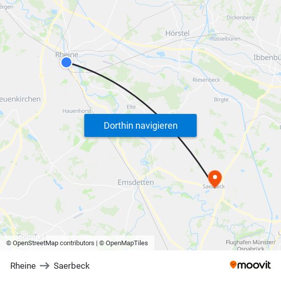 Rheine to Saerbeck map