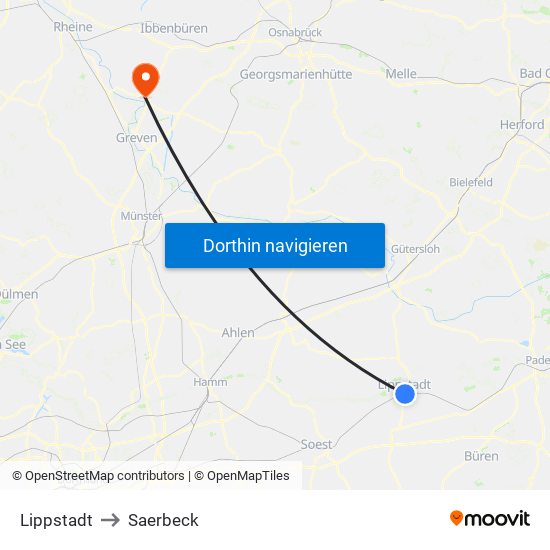 Lippstadt to Saerbeck map