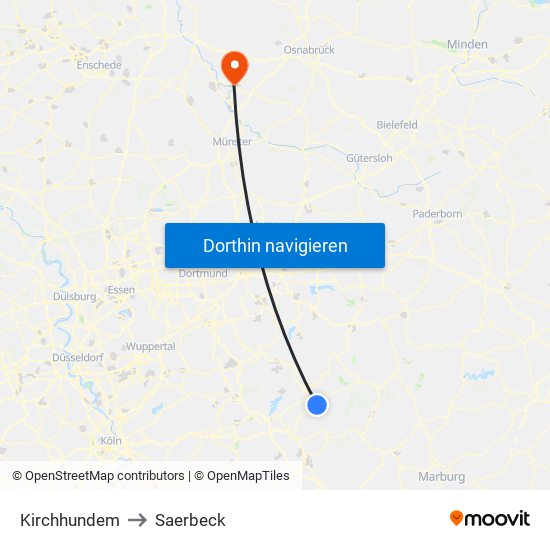Kirchhundem to Saerbeck map