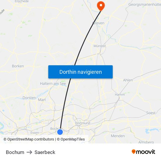 Bochum to Saerbeck map