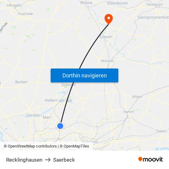 Recklinghausen to Saerbeck map