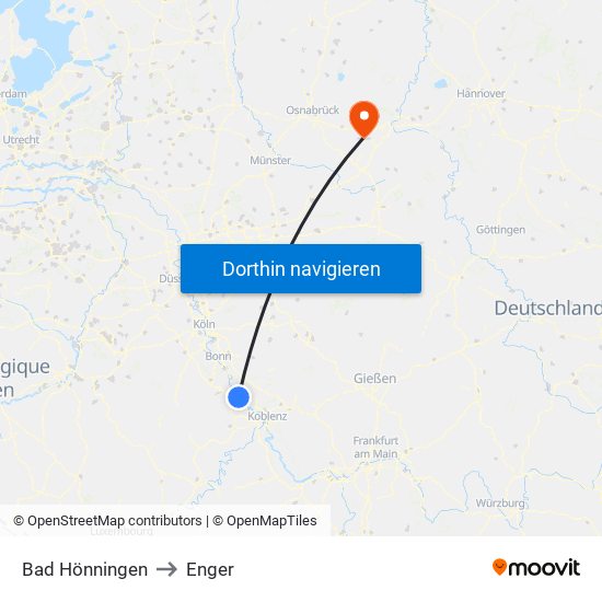 Bad Hönningen to Enger map