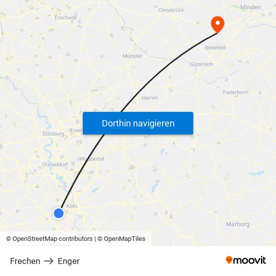 Frechen to Enger map