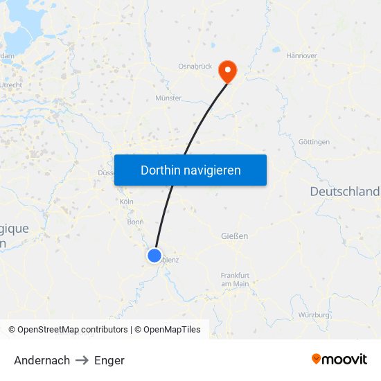 Andernach to Enger map