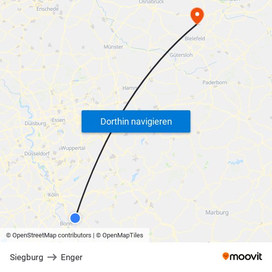 Siegburg to Enger map