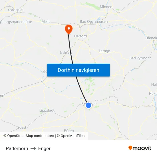 Paderborn to Enger map