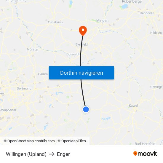 Willingen (Upland) to Enger map