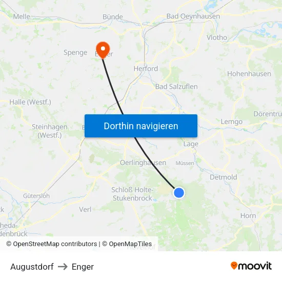 Augustdorf to Enger map