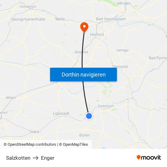 Salzkotten to Enger map