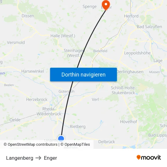 Langenberg to Enger map