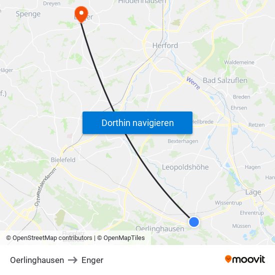 Oerlinghausen to Enger map