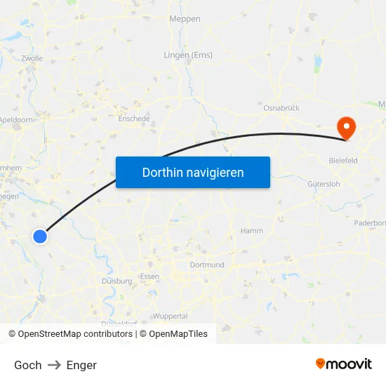 Goch to Enger map