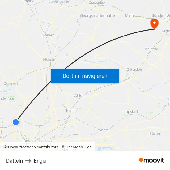 Datteln to Enger map