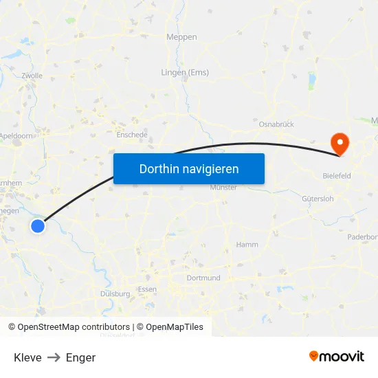 Kleve to Enger map