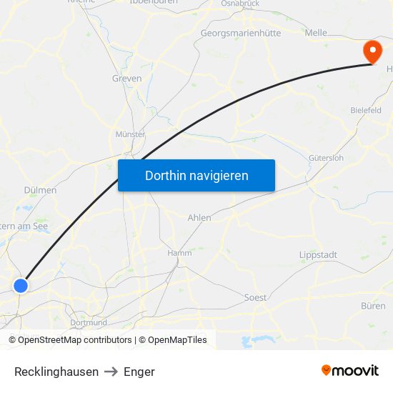 Recklinghausen to Enger map