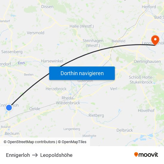 Ennigerloh to Leopoldshöhe map