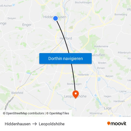 Hiddenhausen to Leopoldshöhe map