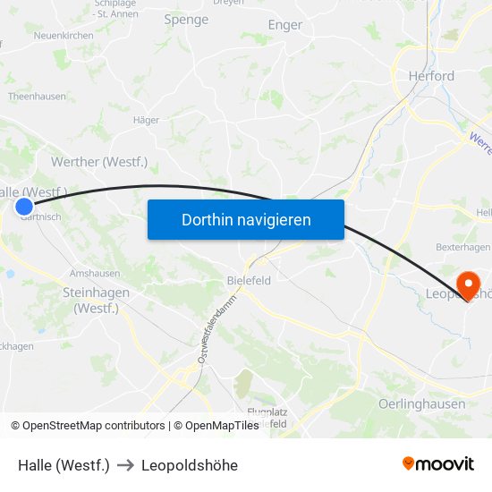 Halle (Westf.) to Leopoldshöhe map