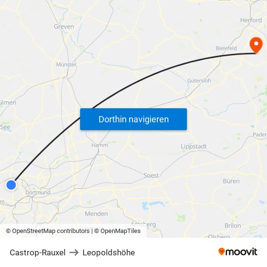 Castrop-Rauxel to Leopoldshöhe map