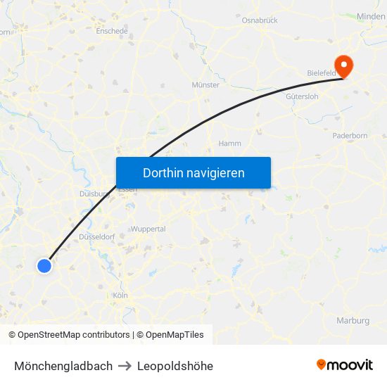 Mönchengladbach to Leopoldshöhe map