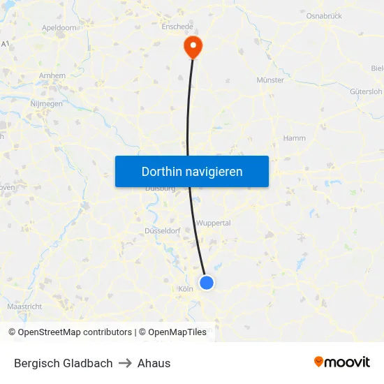 Bergisch Gladbach to Ahaus map