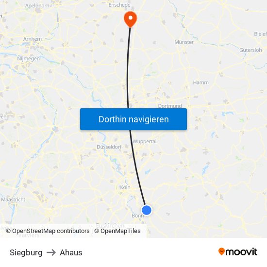 Siegburg to Ahaus map