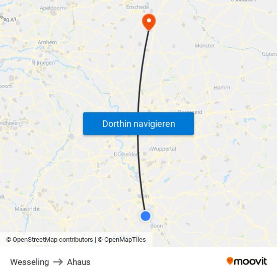 Wesseling to Ahaus map