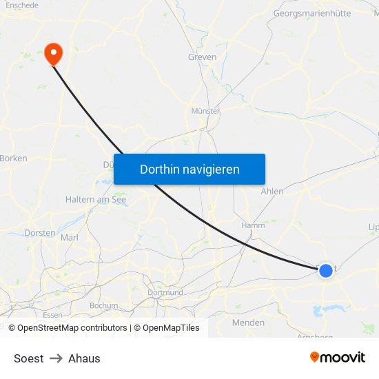 Soest to Ahaus map