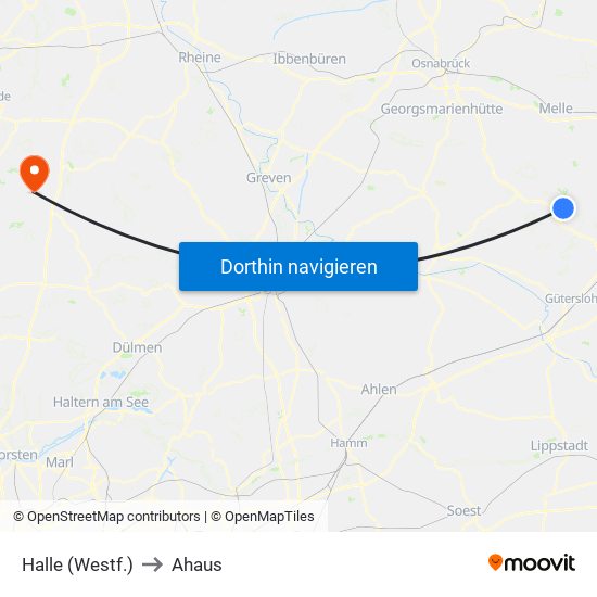 Halle (Westf.) to Ahaus map