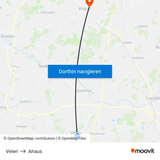 Velen to Ahaus map