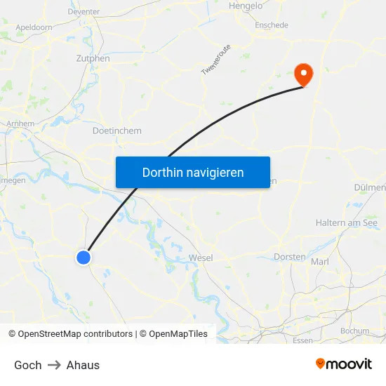Goch to Ahaus map