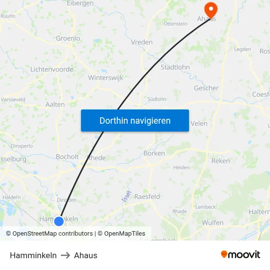 Hamminkeln to Ahaus map