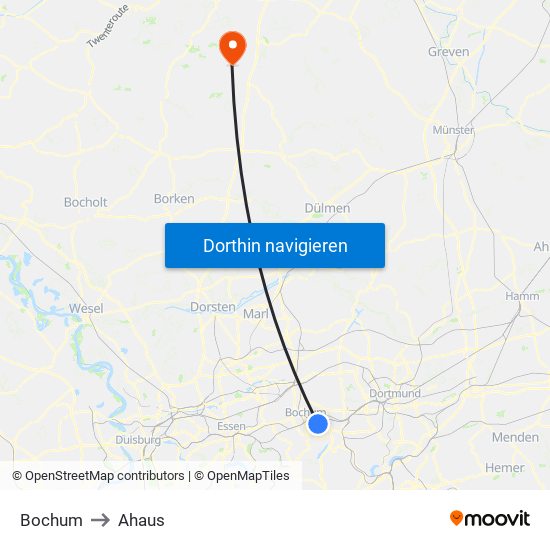 Bochum to Ahaus map