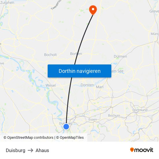 Duisburg to Ahaus map