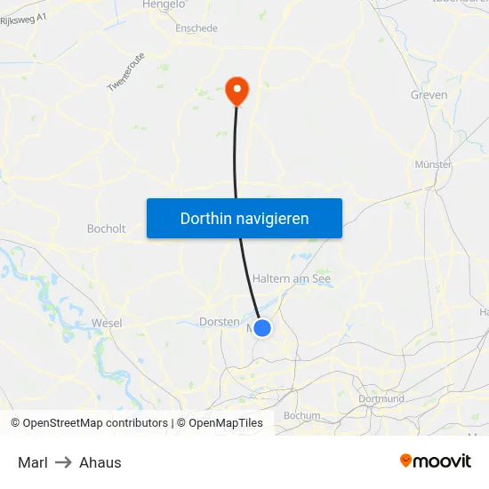 Marl to Ahaus map
