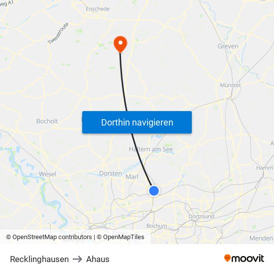 Recklinghausen to Ahaus map