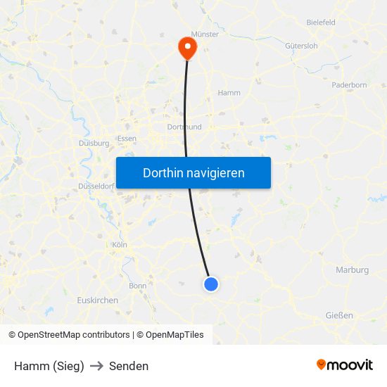 Hamm (Sieg) to Senden map